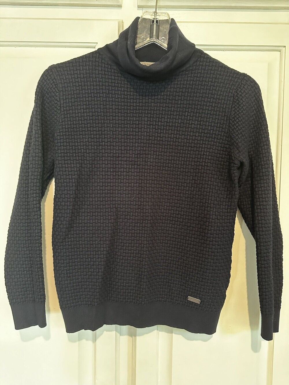 Bottega Veneta Turtleneck Sweater Navy Blue Size Medium (fits Small) Cable Knit